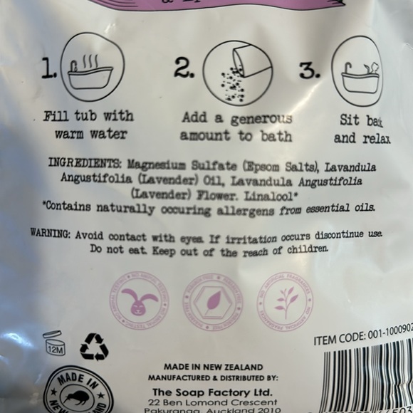 New Zealand Beauty Spa Lavender Oil & Epsom Salt Relaxing Bath Soak 35.3 oz - Picture 6 of 6